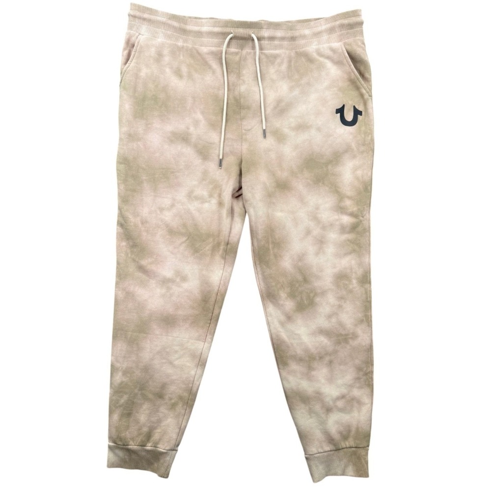 True Religion Mens Logo Core Jogger Sweatpants XXL Fog Beige Fleece NWT